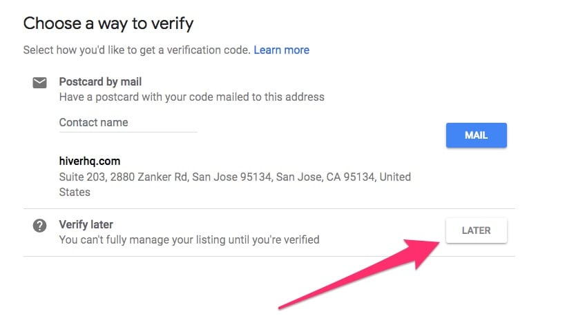 Google My Business - verify later