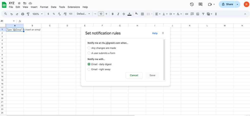 Email notifications on Google Sheets