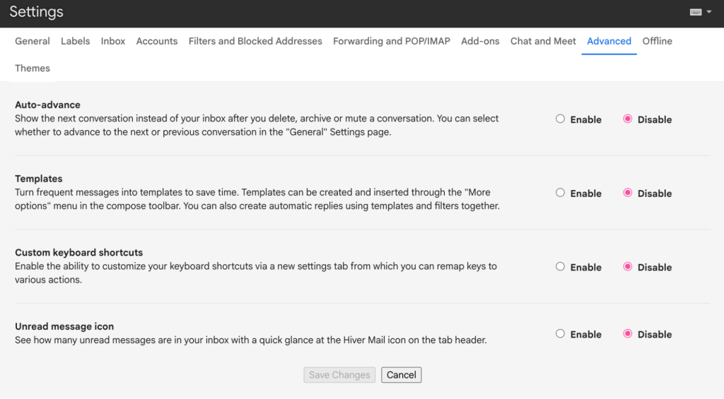 Enable email templates in Gmail settings