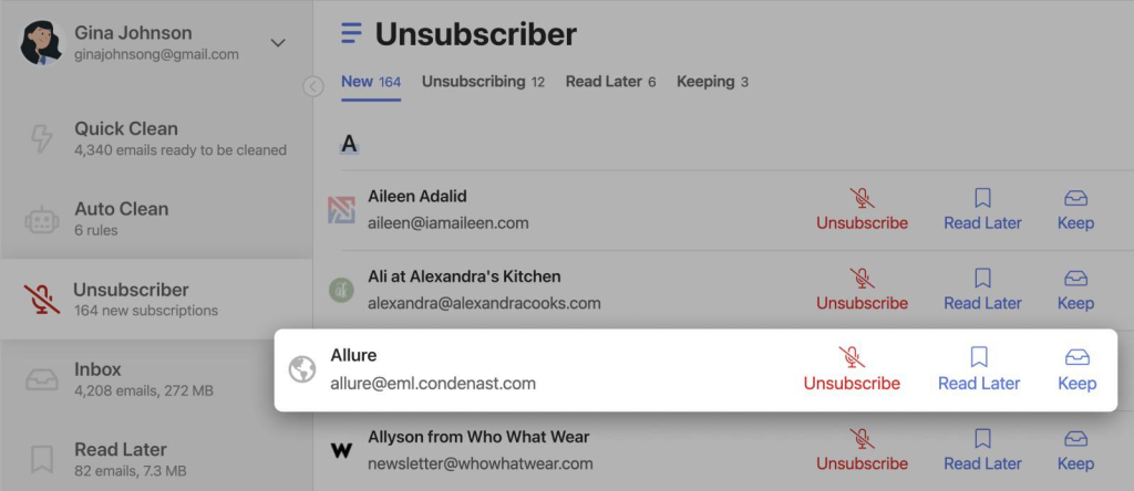 Clean Email’s unsubscribe feature