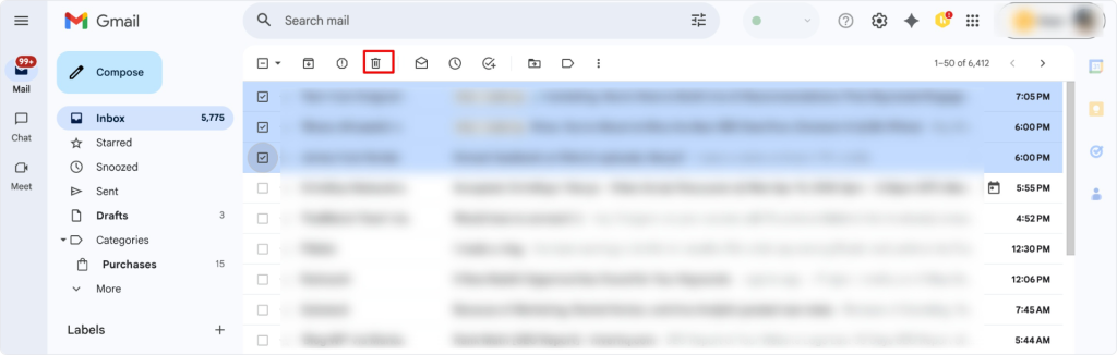 Deleting unwanted emails in Gmail