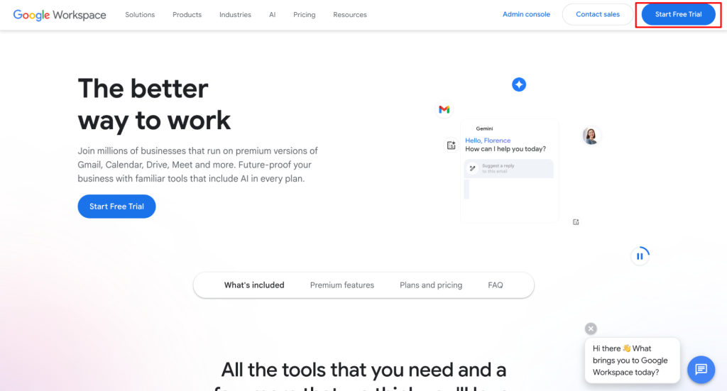 Google Workspace homepage