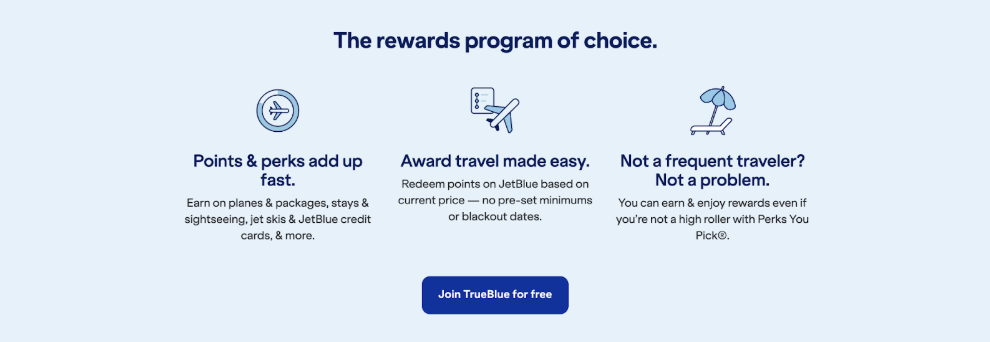 TrueBlue, JetBlue’s frequent-flyer program, is a great example of a simple yet impactful loyalty program