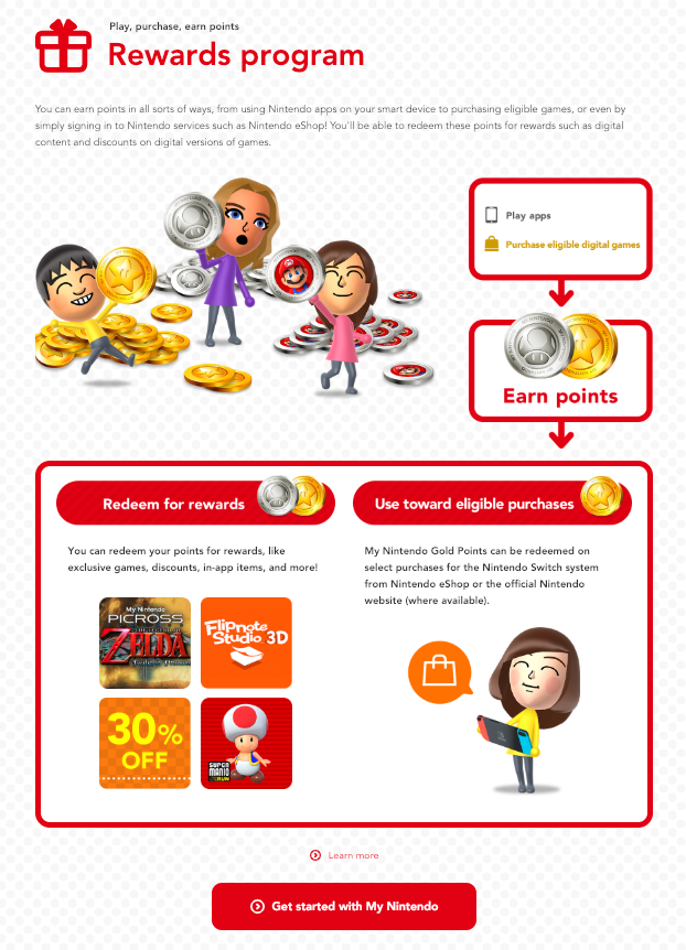 Nintendo’s rewards program landing page