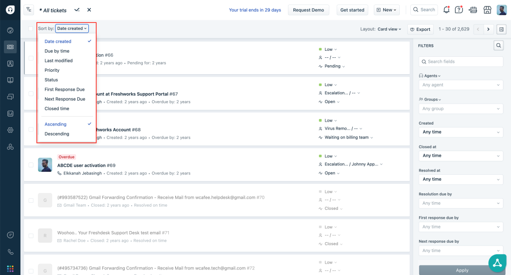 Freshdesk offers a highly scalable and feature-rich ticketing system