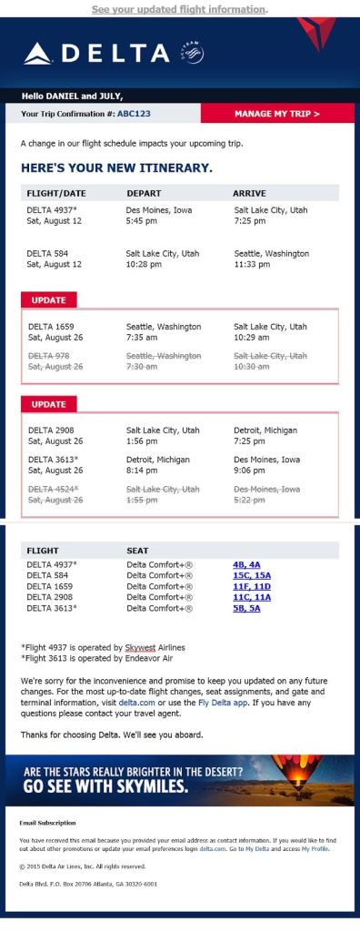 Delta Airlines’ flight updates are managed by Delta messenger