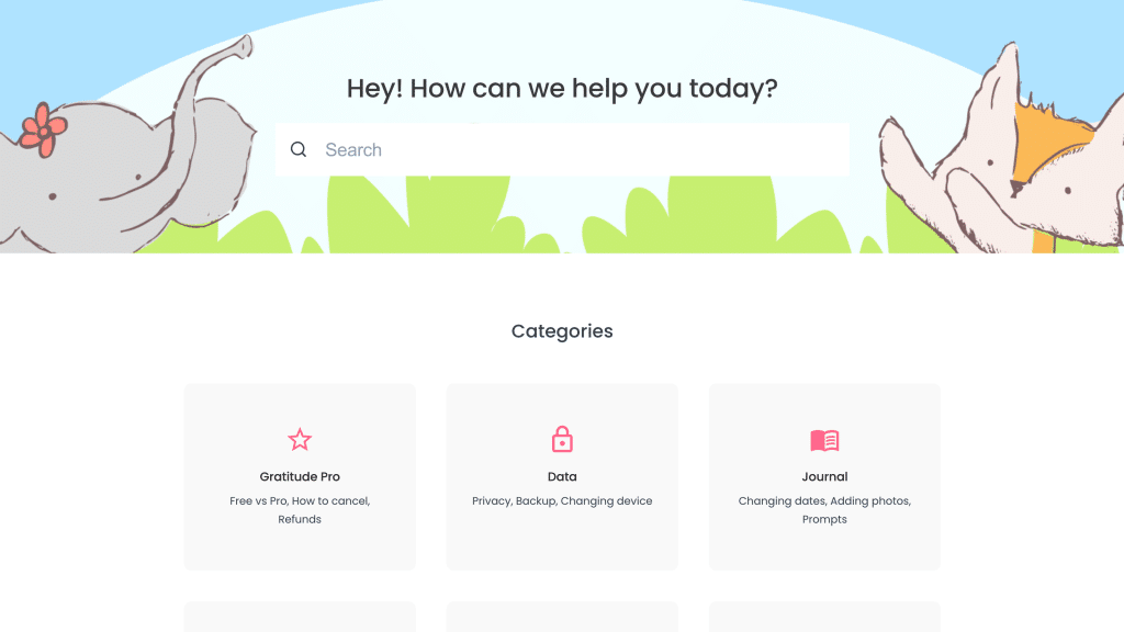 Gratitude app’sknowledge base, powered by Hiver