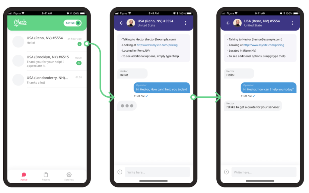 Olark offers a mobile app specifically for agents who want to respond to chats on the go.