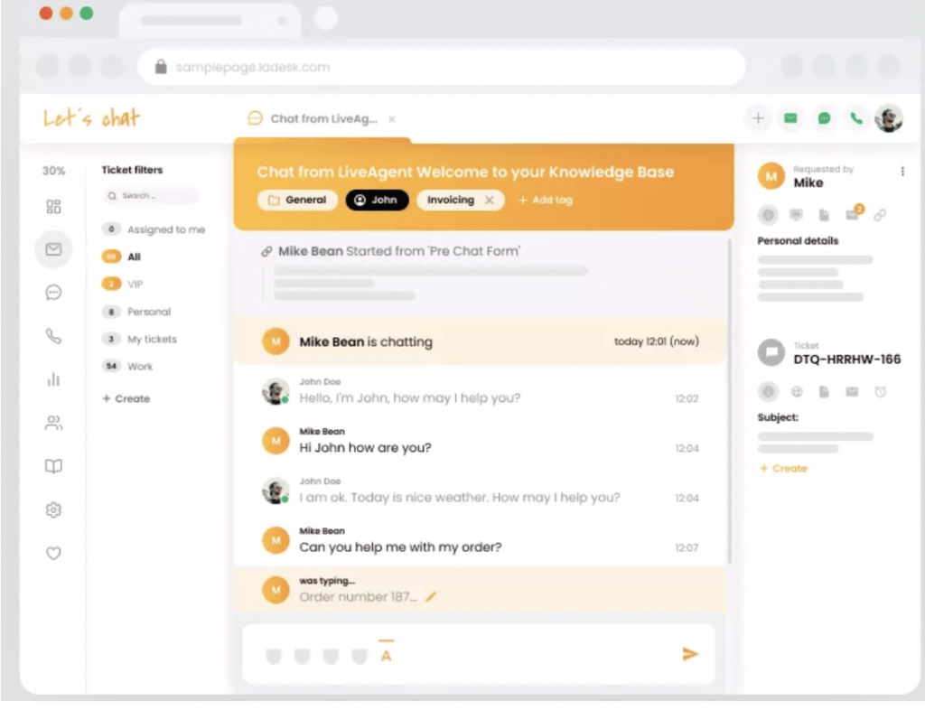Agents can view emails, tickets and chats from the same interface with LiveAgent