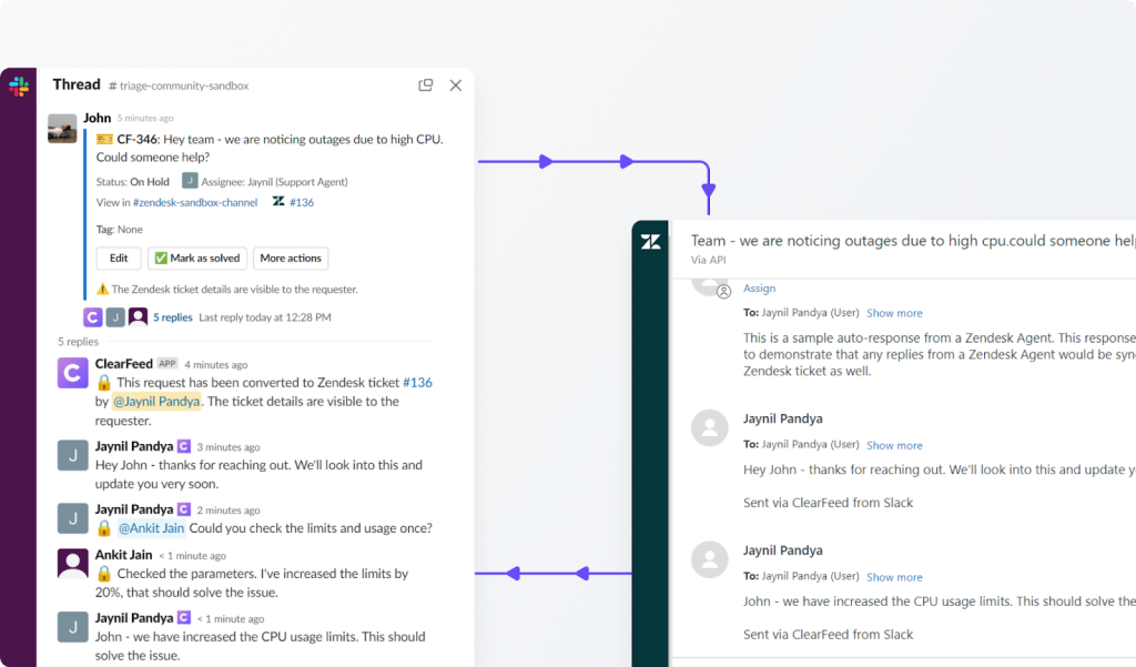 Zendesk “Side Conversations” lets agents discuss tickets internally via Slack, email, or child tickets, all within the Zendesk interface