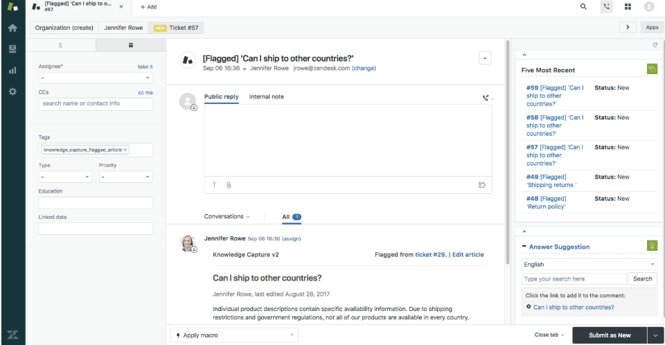 Zendesk UI