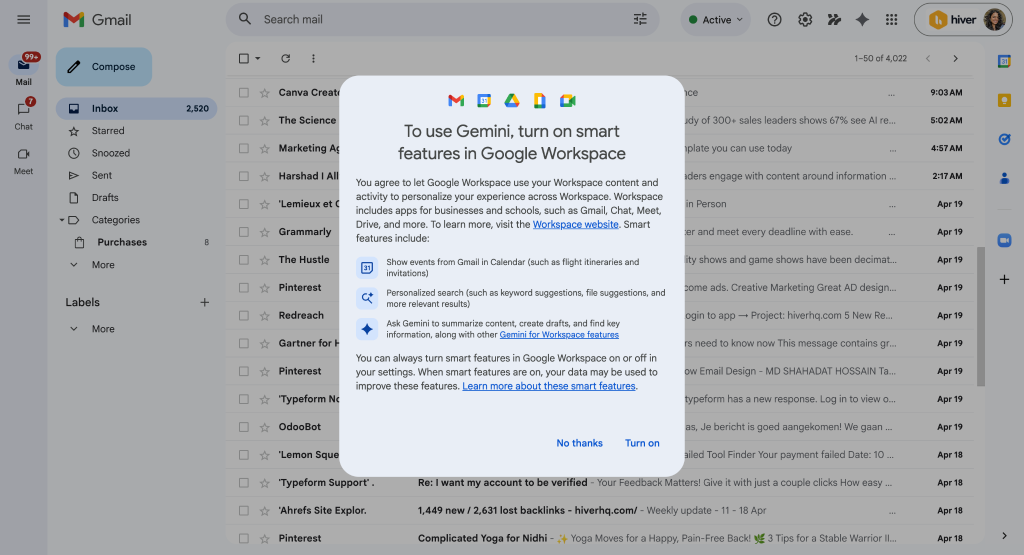 Snapshot of Gemini in Gmail