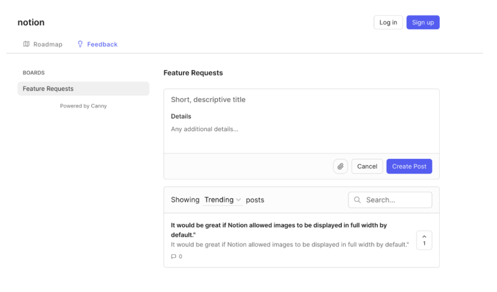 Notion’s Feature Requests dashboard