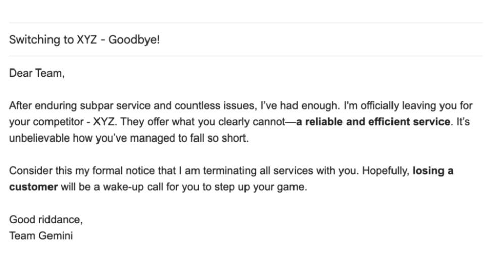 “I’m going to your competitor” email