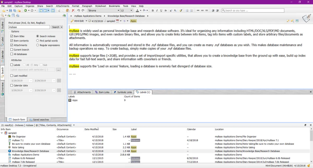 MyBase, a personal knowledge base for offline use