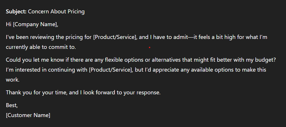 “This Is Too Expensive” email