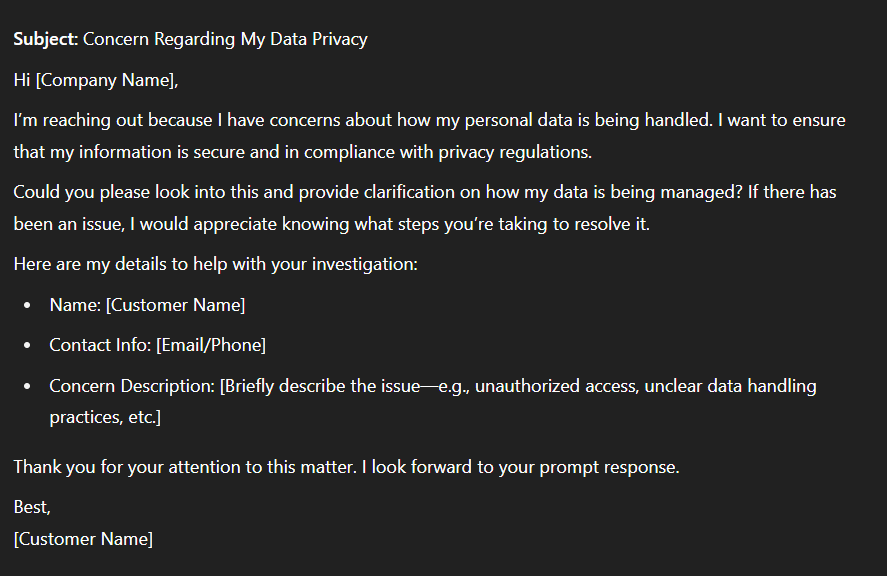 Data privacy email escalation