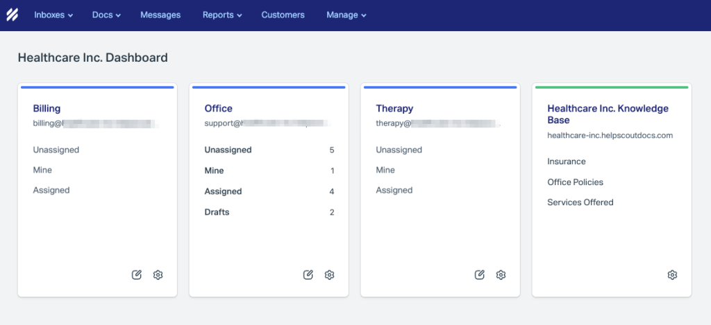 Help Scout allows you to create multiple inboxes in one account