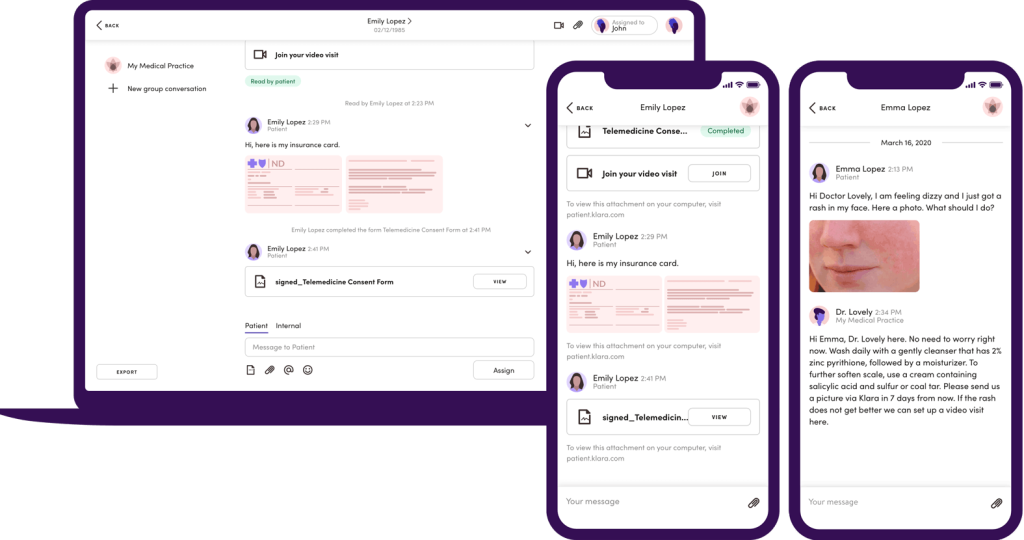 Klara’s UI hipaa live chat messaging app