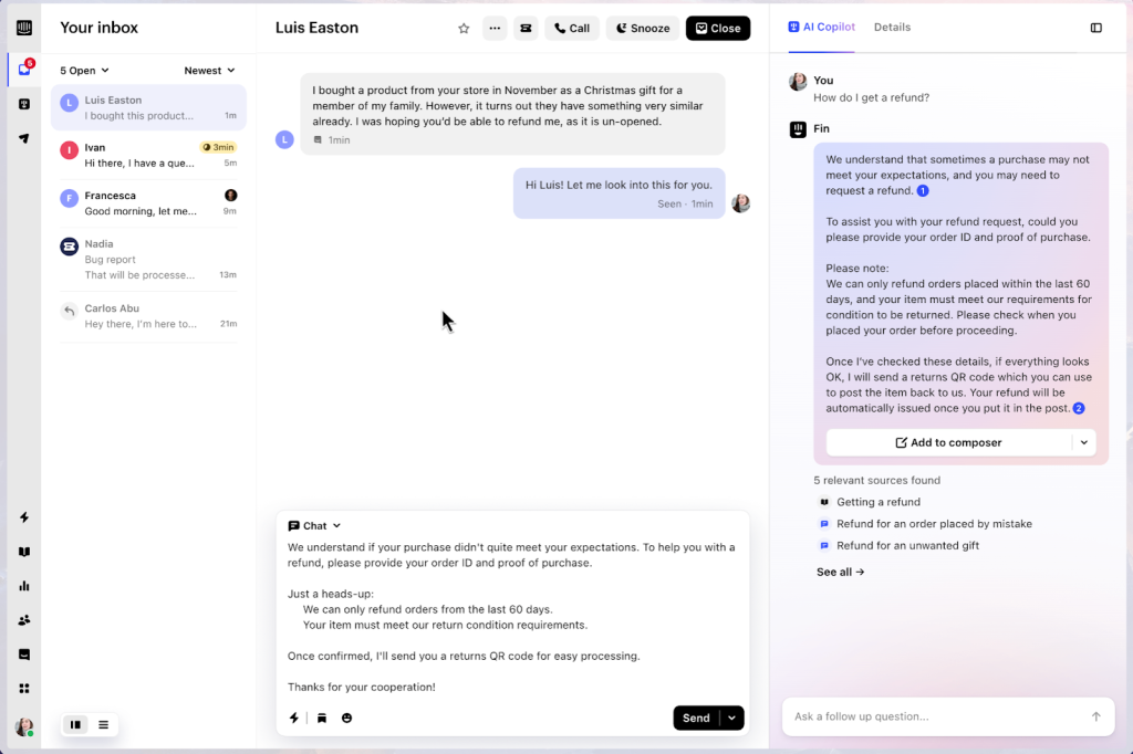 Intercom’s AI Copilot acts as a personal assistant to agents