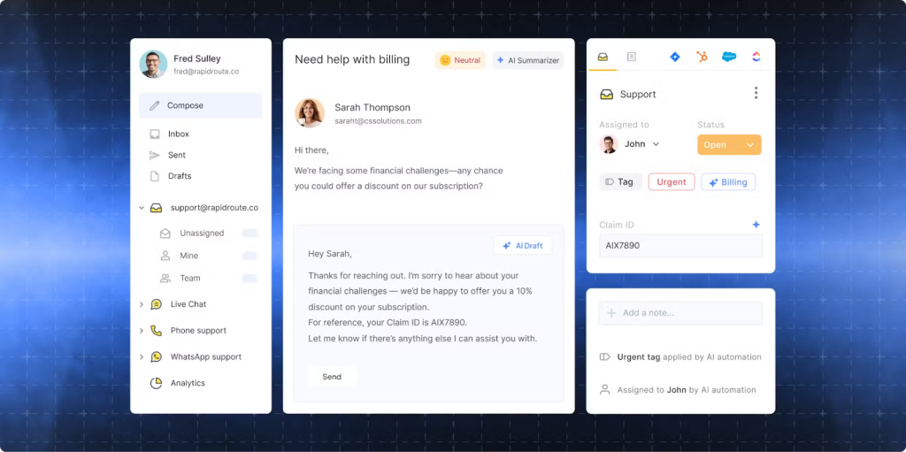 Use AI drafting in Hiver to turn common replies into quick, editable drafts.