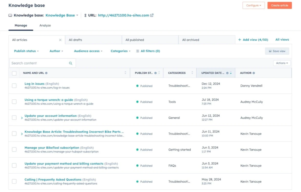 HubSpot Service Hub helps you deflect common queries with a KB