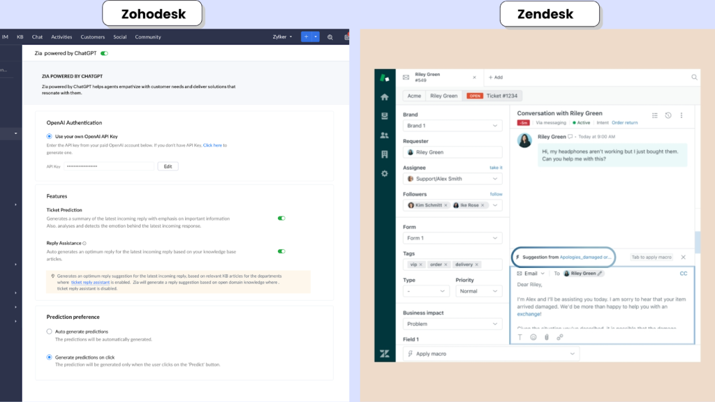 Zohodesk AI vs Zendesk AI
