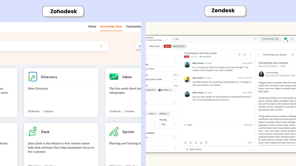 Zohodesk vs Zendesk Knowledge Base