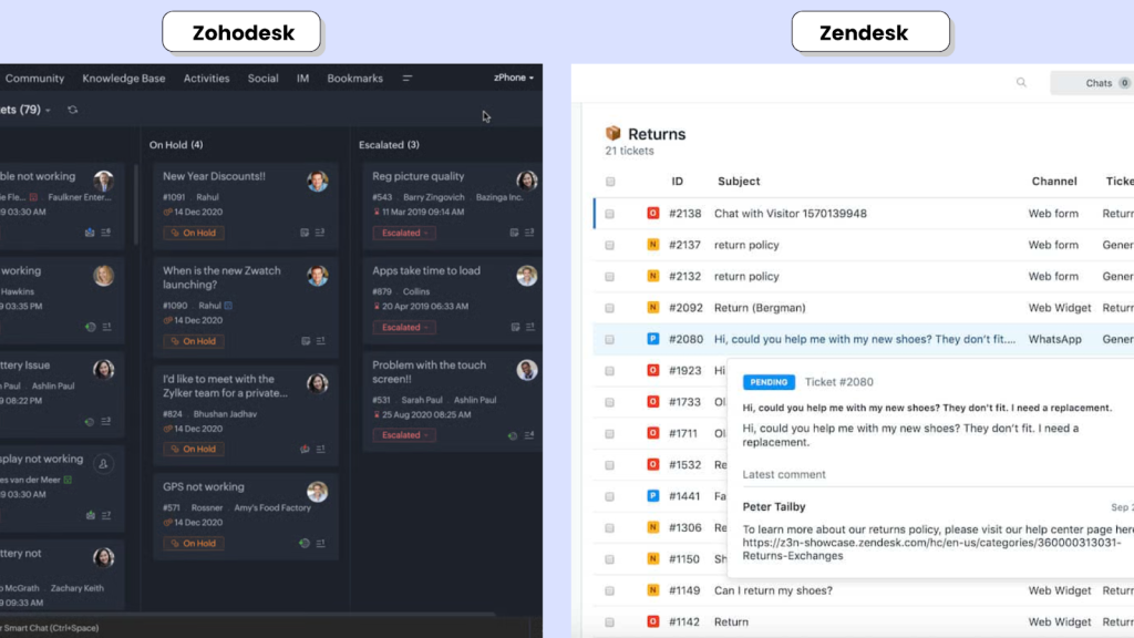 Zohodesk vs Zendesk Omnichannel Support