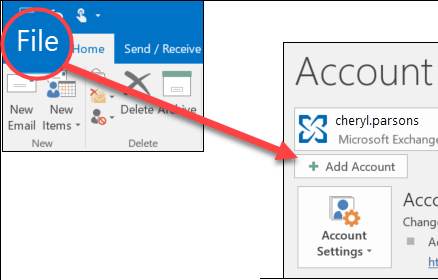 Adding a new account to Outlook