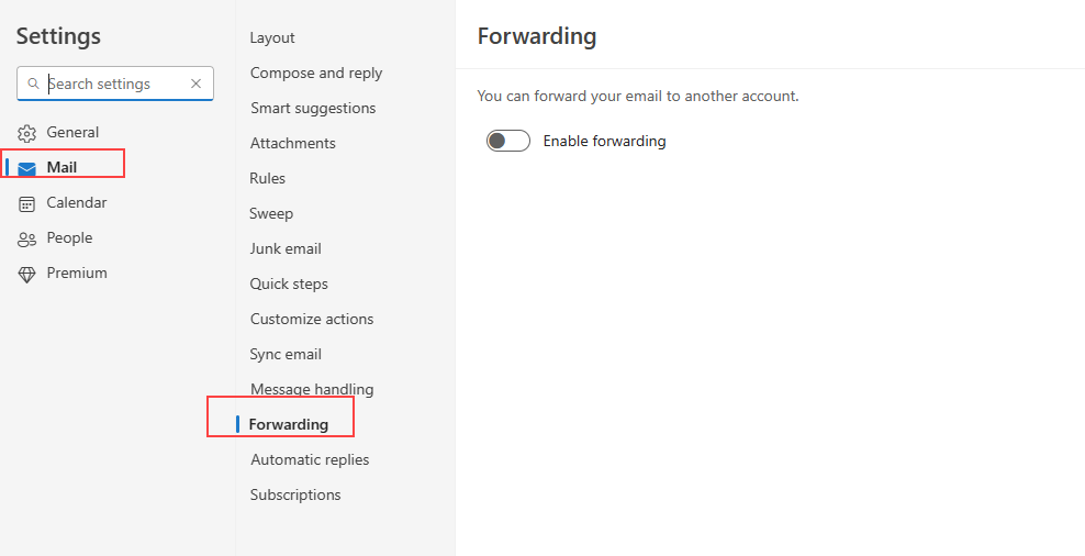 Setting up automatic forwarding in Outlook