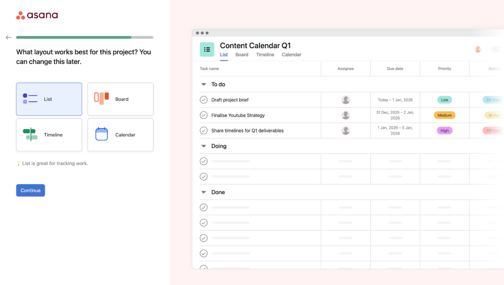 Asana’s visual onboarding process