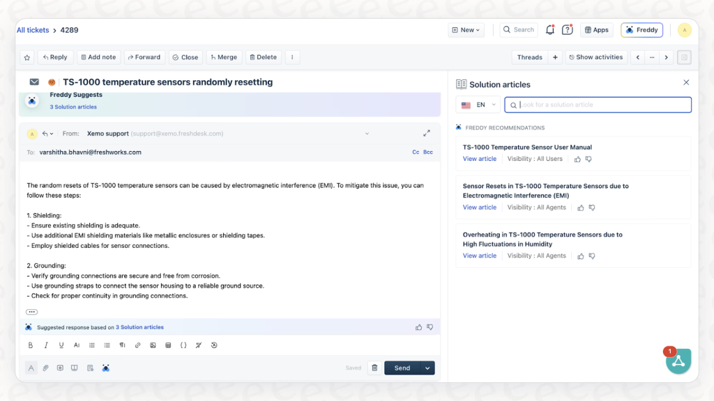 Freddy AI responding to predictable questions