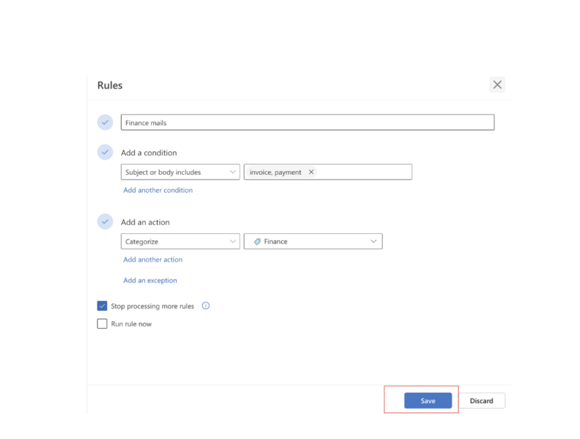 Setting up rules in Outlook