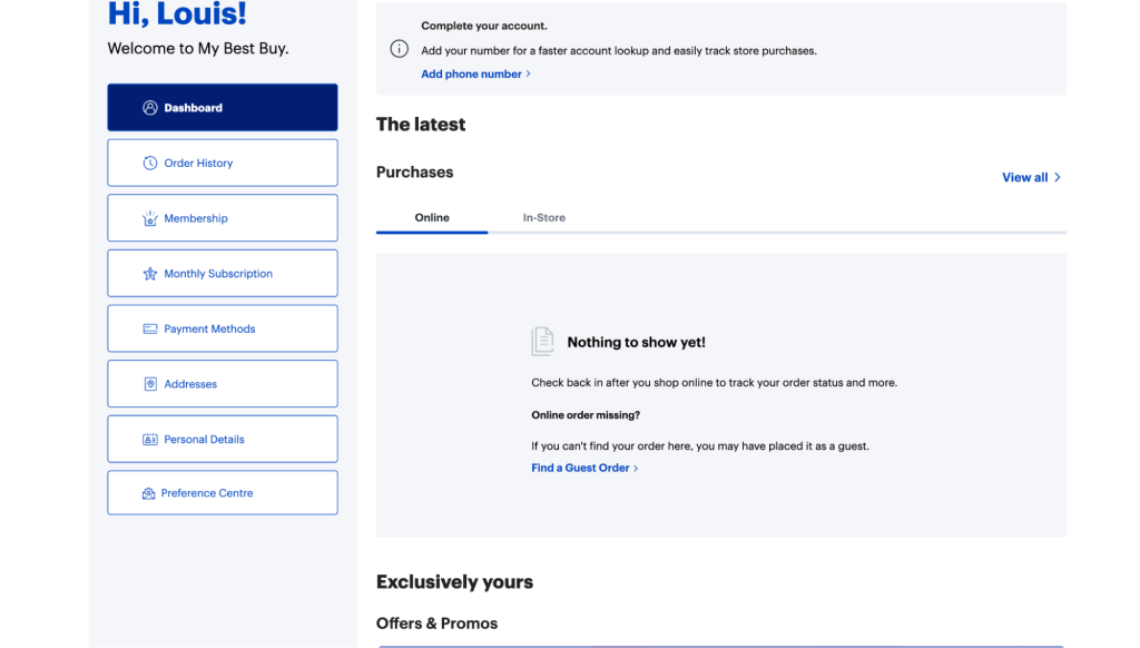 BestBuy’s customer portal