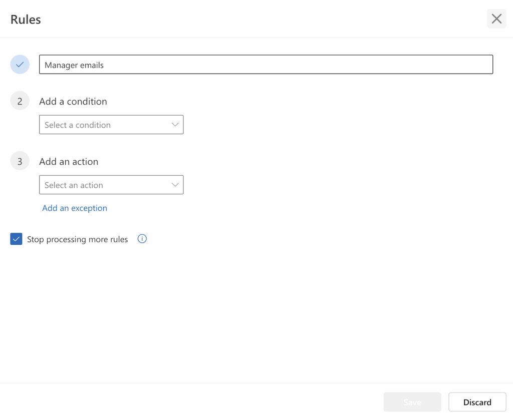 Adding conditions to the Outlook mailbox