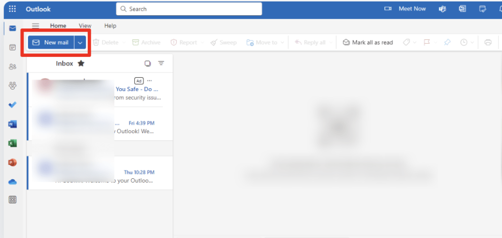 New mail in the Outlook mailbox