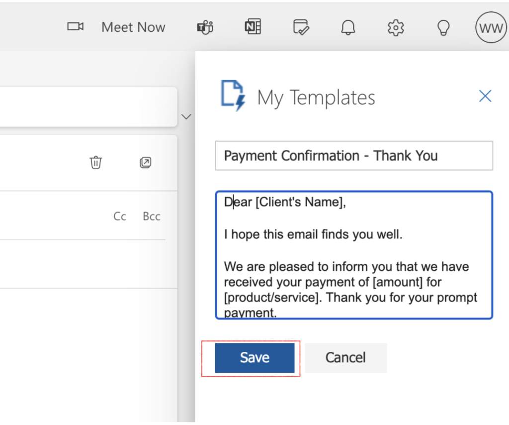Use the saved template in your emails