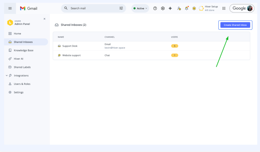 Create shared inbox in Hiver Admin Console