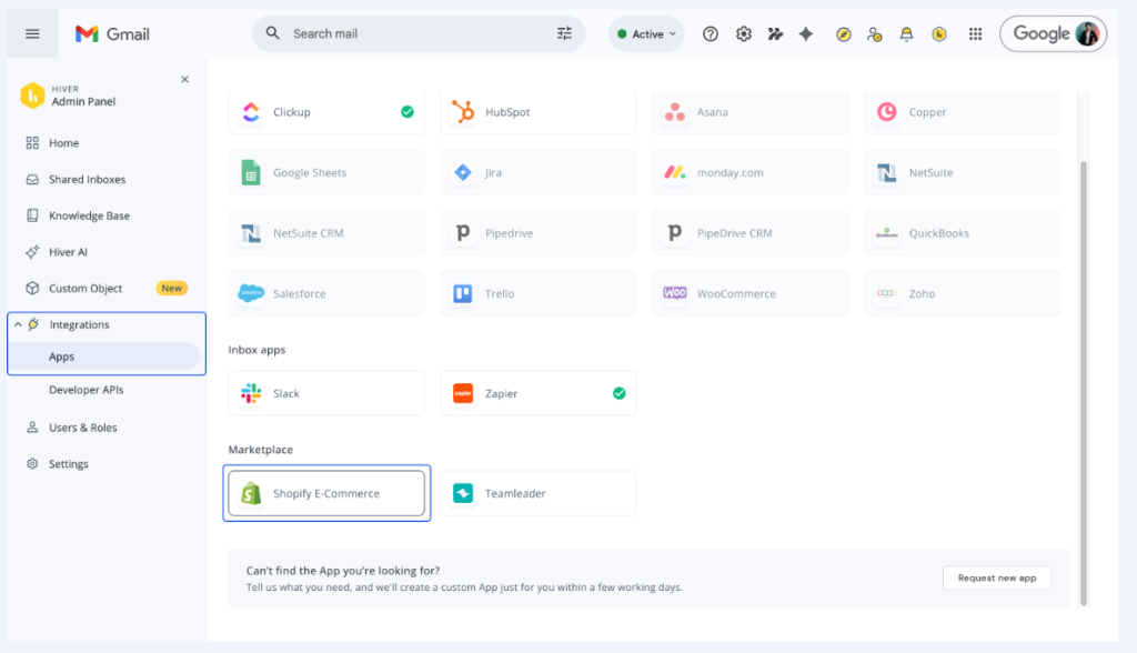 Connect to apps in Hiver