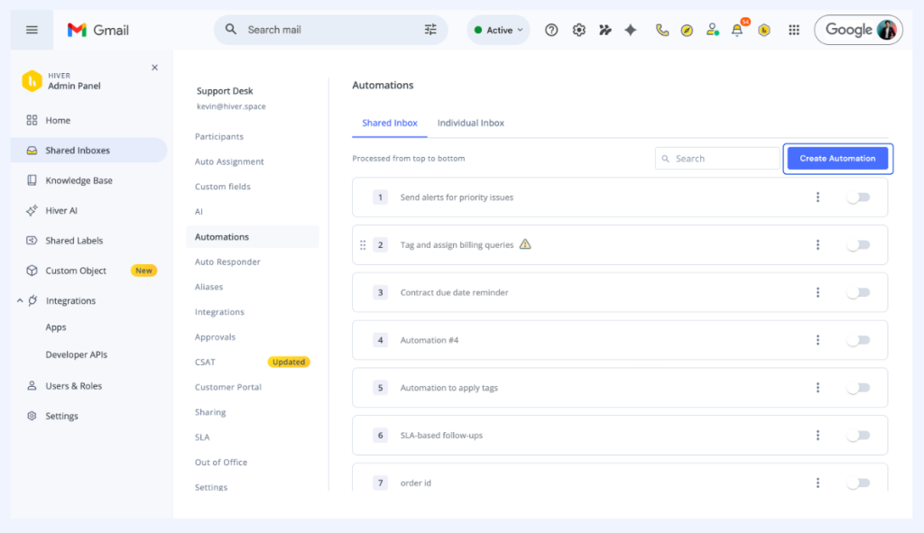 Hiver automation rule builder