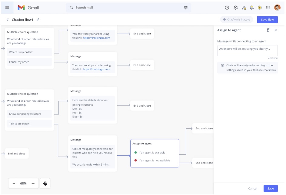 Handing off conversation to an agent using Hiver