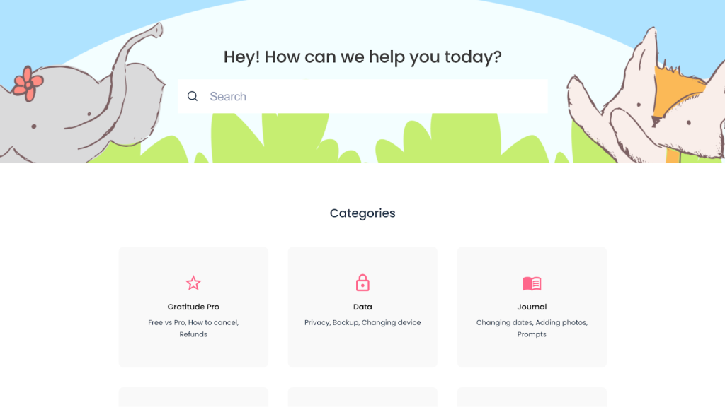 Gratitude app’s knowledge base