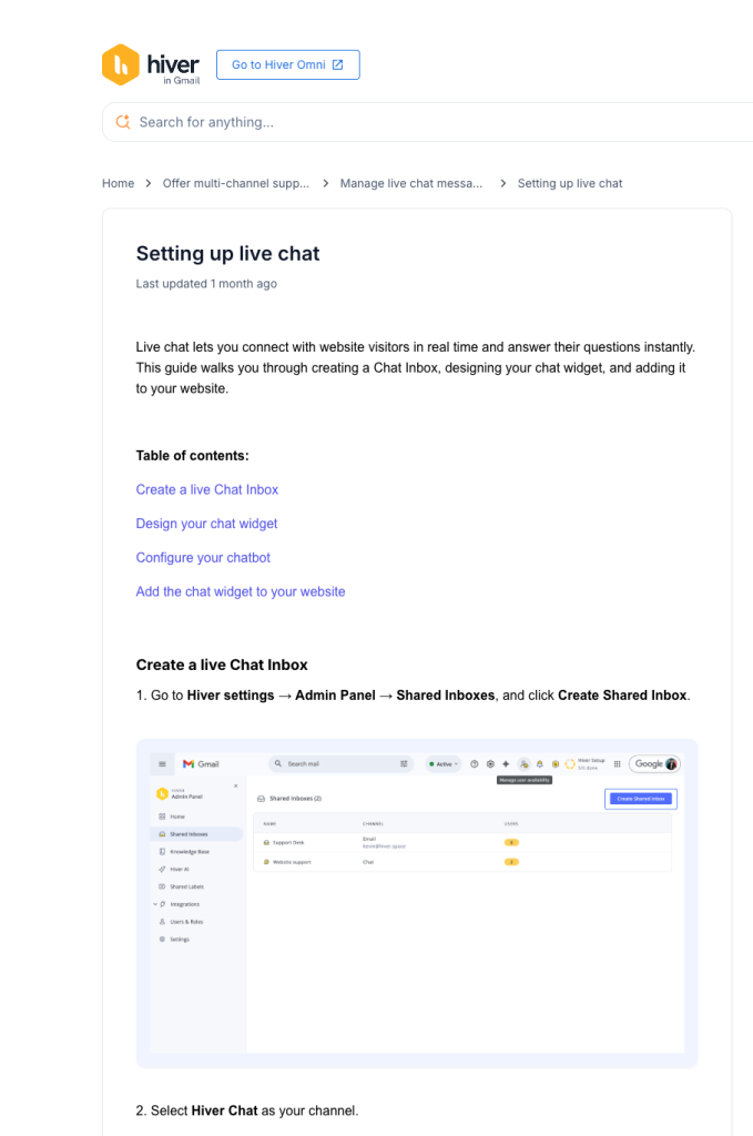 An example of a help article from Hiver’s knowledge base