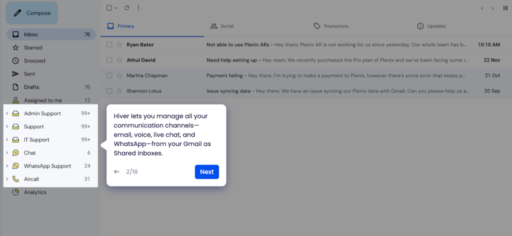 Hiver brings all your support channels in one place