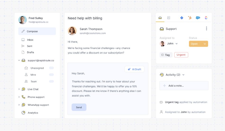 Hiver’s unified inbox makes multi-channel support simple