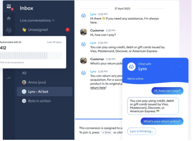 Tidio’s Lyro reduces the support volume drastically