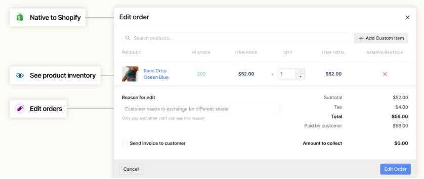 Edit, refund, and manage orders directly from your help desk with Gorgias’ Shopify integration