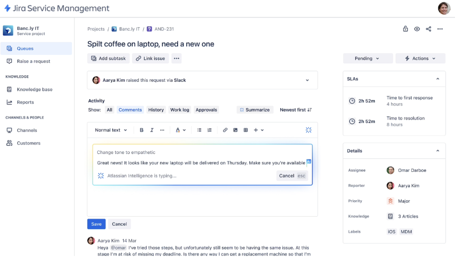 Jira Service Management is perfect for teams already using Atlassian products
