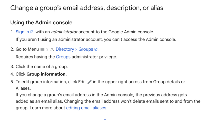 You can change email addresses and description for your google groups